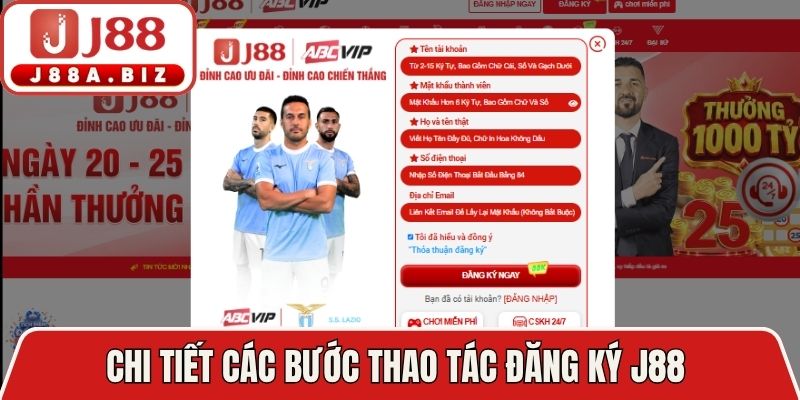 Chi tiết các bước thao tác đăng ký J88 